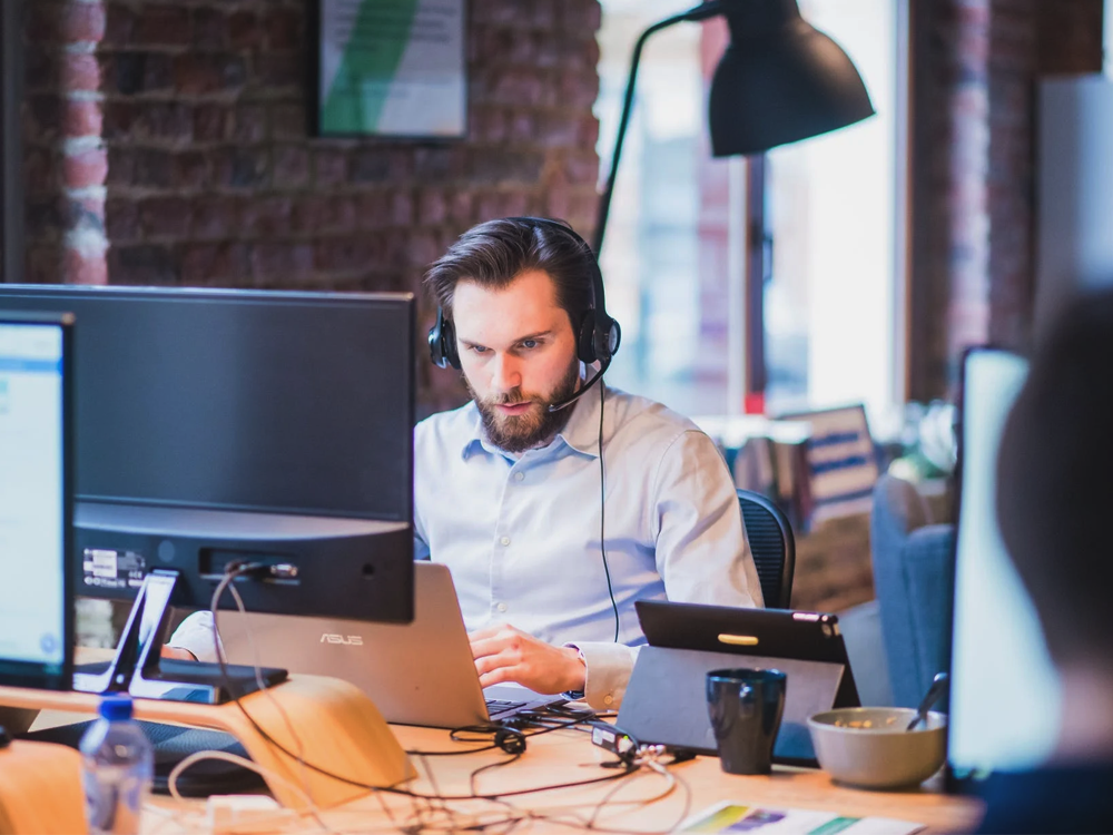 Man in call center